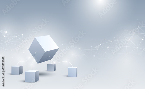 Abstract 3d cubes background. A connection of geometric big and small cubes. Science and technology. Big data and Internet connection. Vector illustration.