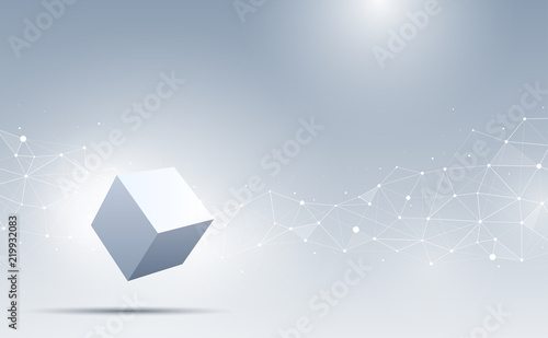 Abstract 3d cubes and background. A cube floating on an abstract background. Science and technology. Big data and Internet connection. Vector illustration.