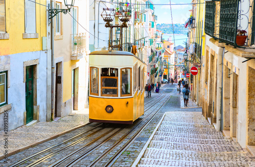 A view of the incline and Bica tram, Lisbon,  Portugal photo