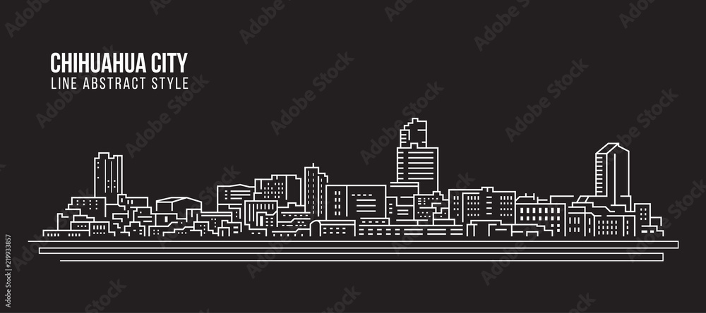 Cityscape Building Line art Vector Illustration design - Chihuahua city