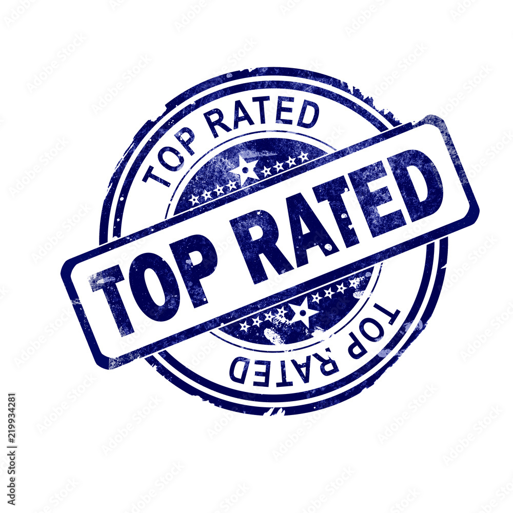 Top Rated word with blue round stamp Top Rated word with blue round stamp