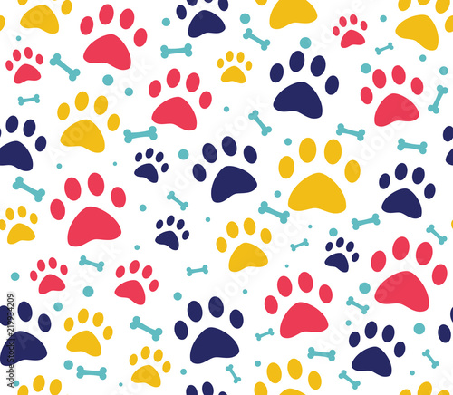 cat or dog paw seamless patterns. backgrounds for pet shop websites and prints. Animal footprint