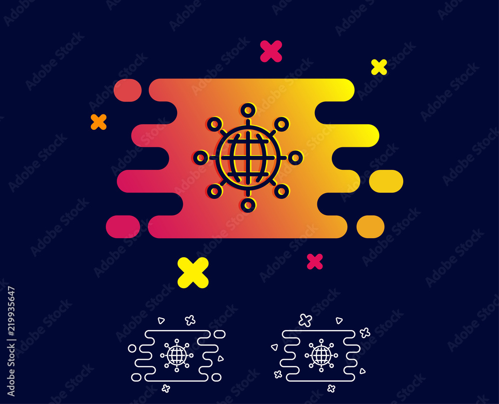 Obraz premium Business networking line icon. International work symbol. Global communication sign. Gradient banner with line icon. Abstract shape. Vector