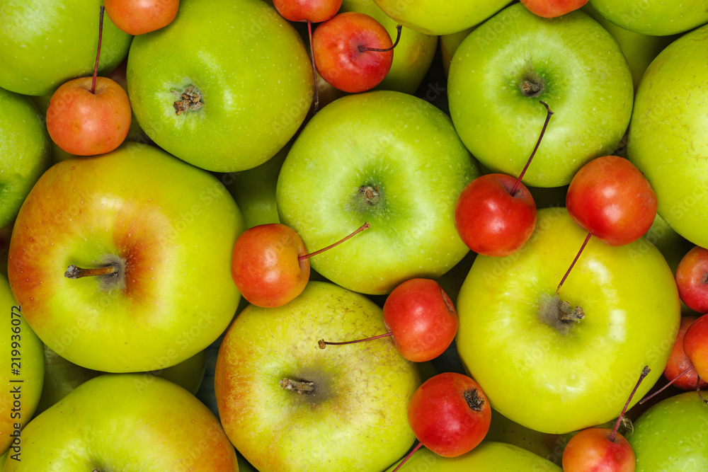 Big green and small red crab apples Big green and small red crab apples