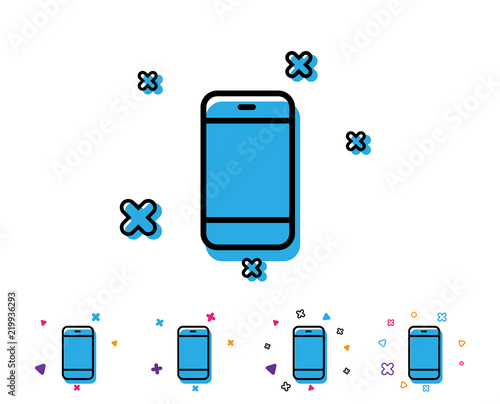 Smartphone icon. Cellphone or Phone sign. Ð¡ommunication Mobile device symbol. Line icon with geometric elements. Bright colourful design. Vector
