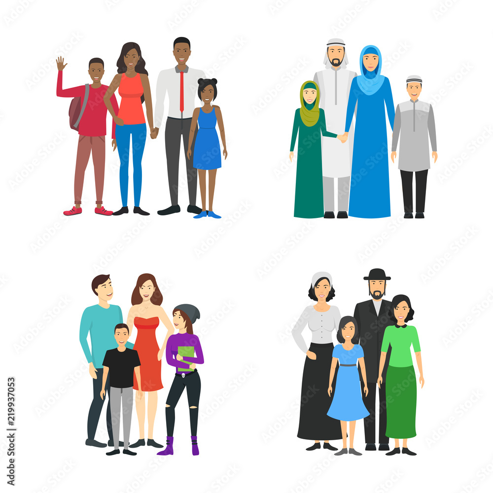 Cartoon Characters Different Nationals Families Set. Vector Cartoon Characters Different Nationals Families Set. Vector