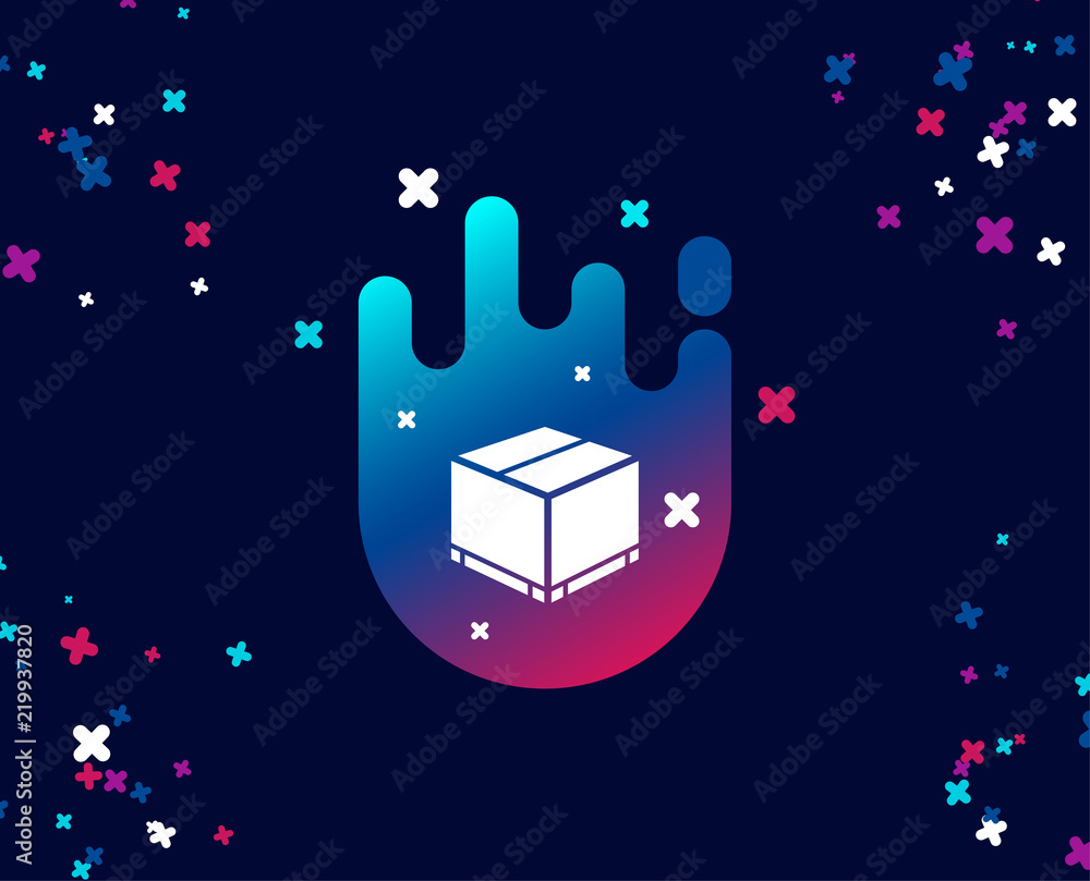 Parcel box simple icon. Logistics delivery sign. Package tracking symbol. Cool banner with icon. Abstract shape with gradient. Vector - obrazy, fototapety, plakaty 