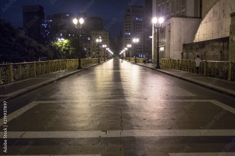 Night view of the iron grid of the Santa Ifigenia viaduct in downtown of Sao Paulo, SP. 