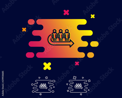 Queue line icon. People waiting sign. Direction arrow symbol. Gradient banner with line icon. Abstract shape. Vector