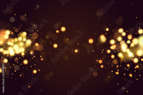 Abstract defocused circular golden bokeh sparkle glitter lights background. Magic christmas background. Elegant, shiny, metallic gold background. EPS 10.