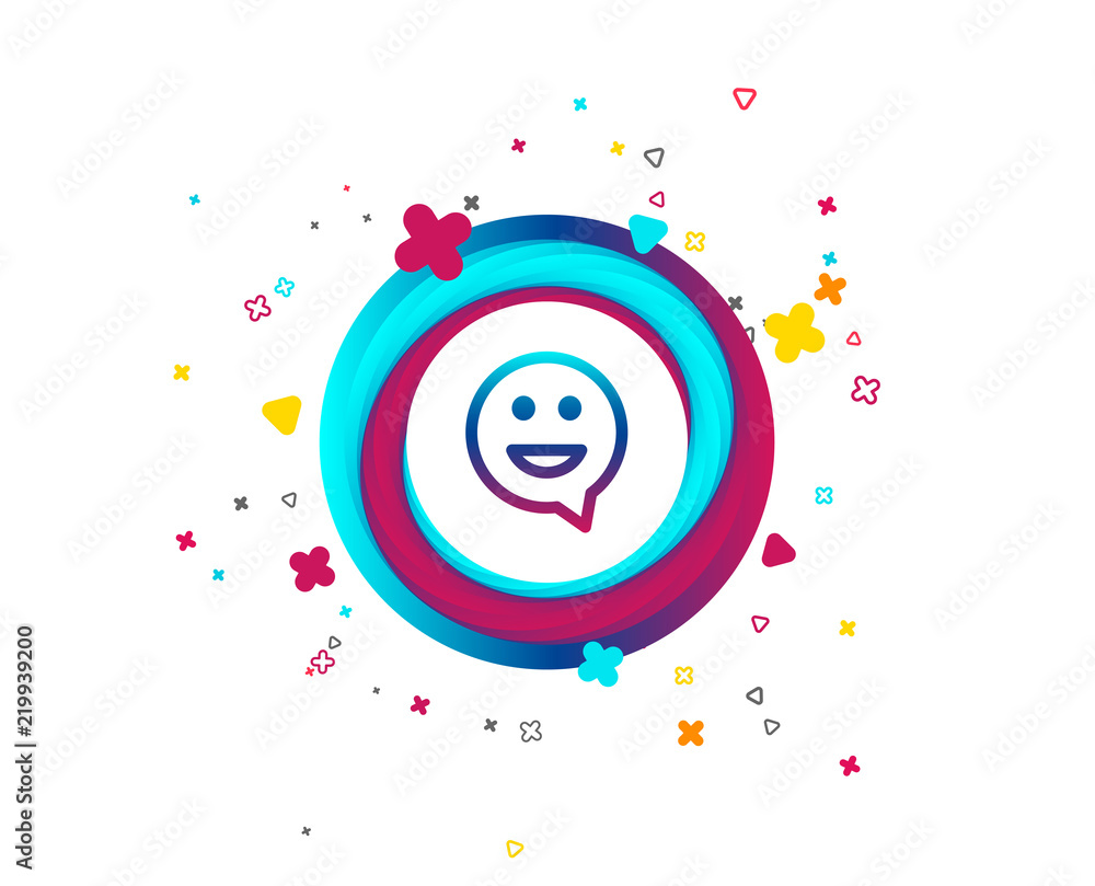 Naklejka Happy face chat speech bubble symbol. Smile icon. Colorful button with icon. Geometric elements. Vector