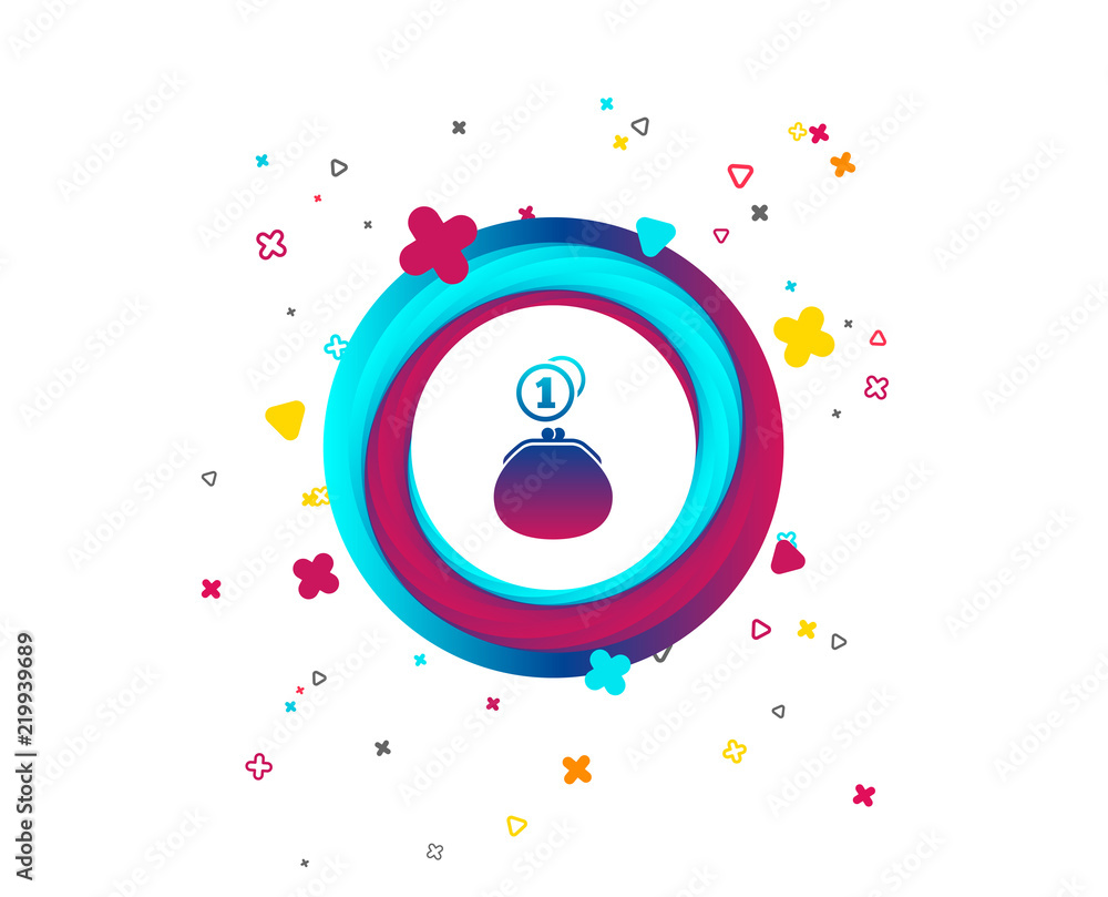 Fototapeta premium Wallet sign icon. Cash coins bag symbol. Colorful button with icon. Geometric elements. Vector