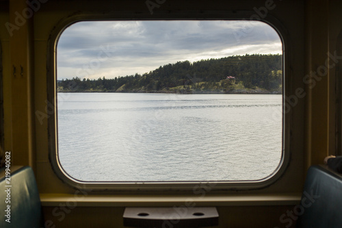 View of San Juan Islands from Ferry window. 