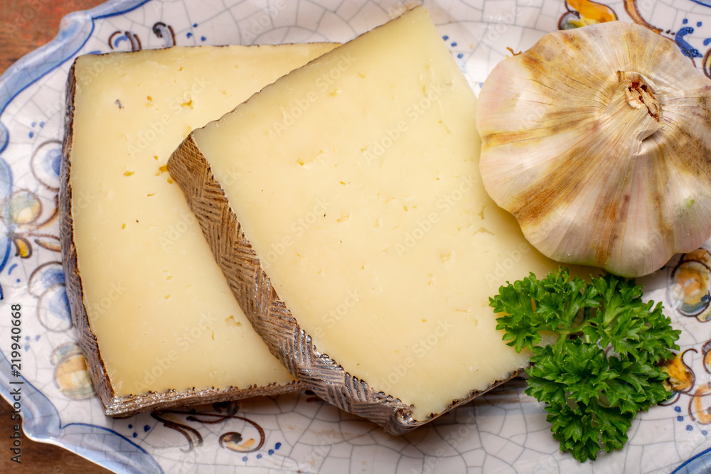 Two pieces of Manchego, queso manchego, cheese made in La Mancha region