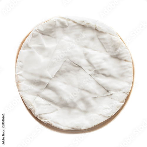 Camembert Cheese isolated on white background, top view.
