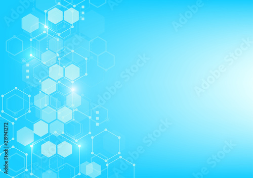 Abstract hexagonal molecular structures in technology background and science style. Medical design. Vector illustration