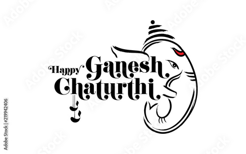 Indian Religious Festival Happy Ganesh Chaturthi Template Design with Lord Ganesha Face Illustration in Black
