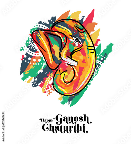Indian Religious Festival Ganesh Chaturthi Template Design with Indian God Lord Ganesha Colorful Face Illustration