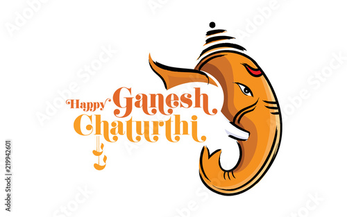 Indian Religious Festival Happy Ganesh Chaturthi Template Design with Lord Ganesha Face Illustration