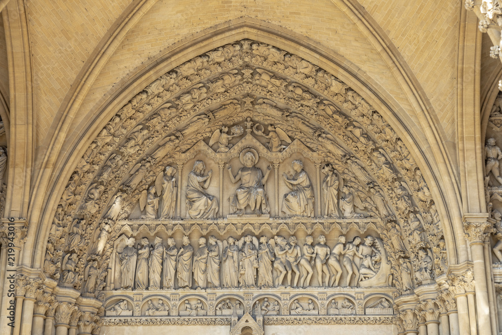 saints are carved in the sandstone of the cathedral of Metz