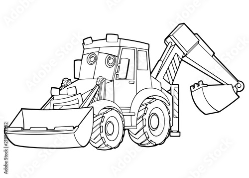 cartoon funny vector excavator - isolated coloring page - illustration for children