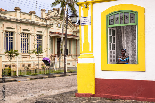 Facade of a colonial historic building in center of Iguape, south coast of Sao Paulo State