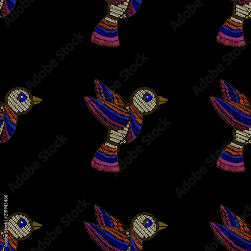 Bird embroidery seamless pattern stitches imitation
