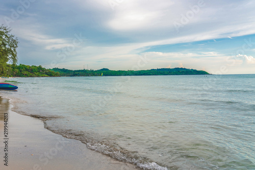 Fototapeta Naklejka Na Ścianę i Meble -  Beautiful Tropical Beach blue ocean background Summer view Sunshine at Sand and Sea Asia Beach Thailand Destinations 