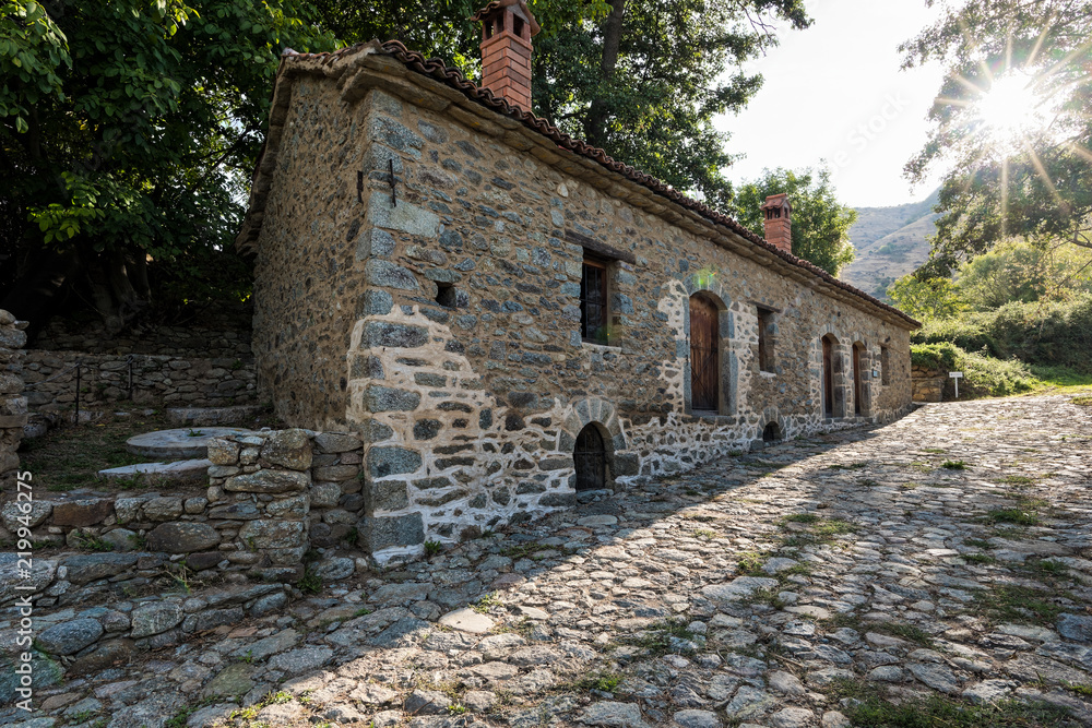 Restored traditional watermill in Agios Germanos village at the Prespes Lakes, Greece
