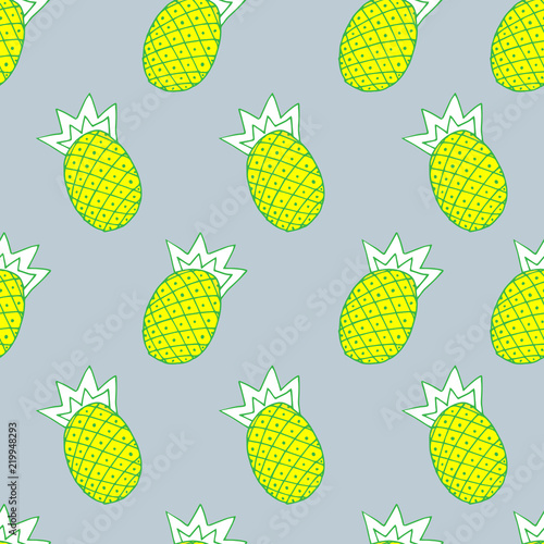 vector seamless fashionable blue background, illustration of pineapple on gray background gentle light