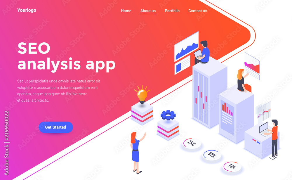 Flat color Modern Isometric Concept Illustration - Seo analysis app Flat color Modern Isometric Concept Illustration - Seo analysis app