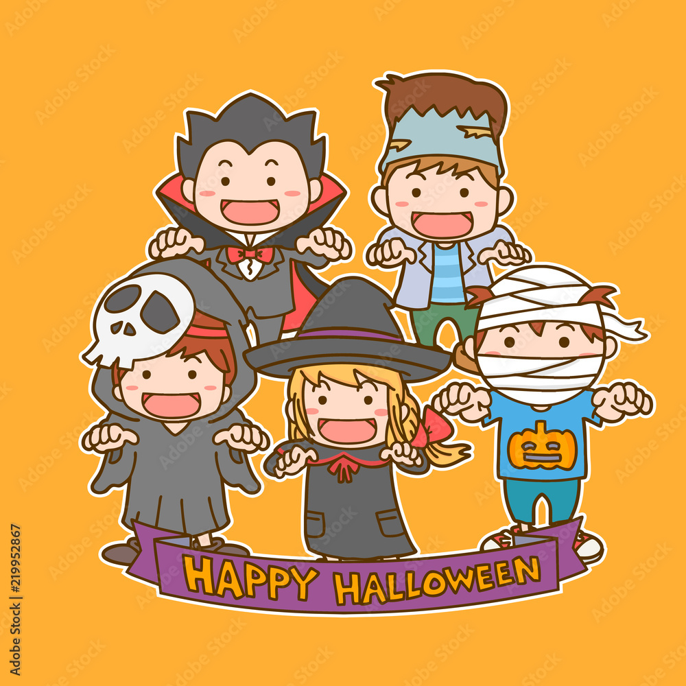 ハロウィン こども 仮装 イラスト 5人 Stock Vector Adobe Stock