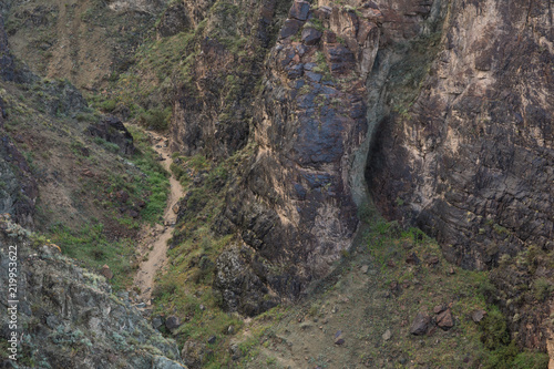 a deep stone canyon, the famous Charyn Canyon, Kazakhstan