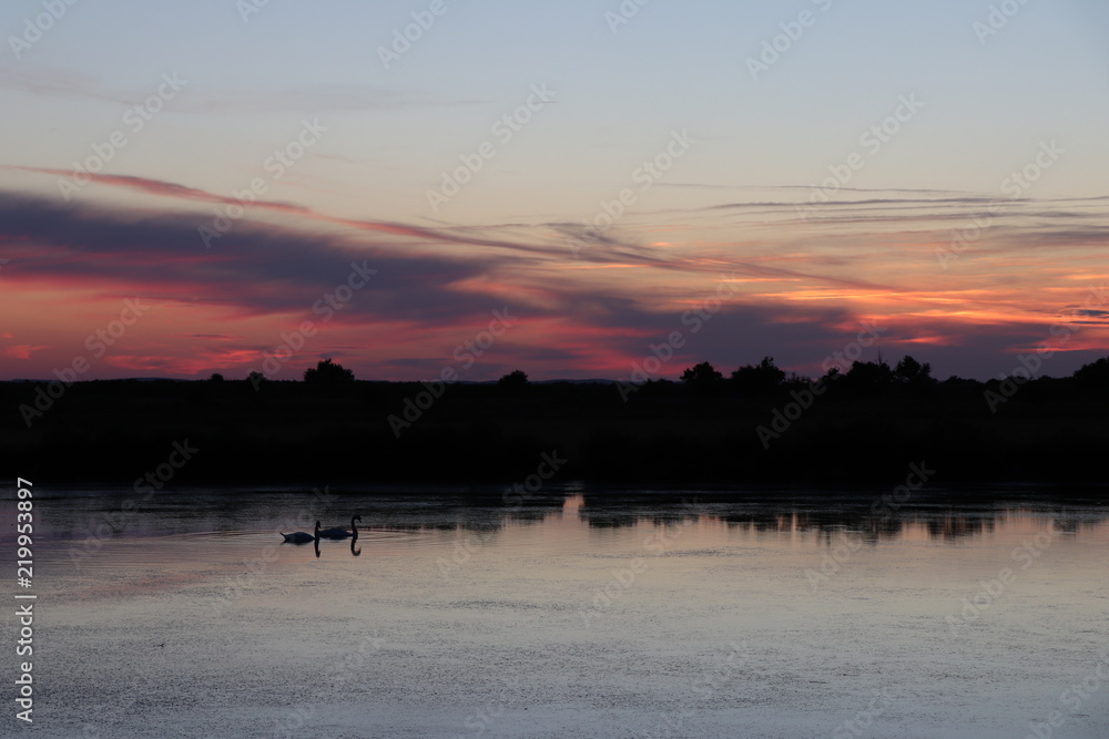 Coucher de soleil sur le bassin d'arcachon , domaine de certes graveyron