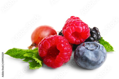 Different ripe berries on white background photo