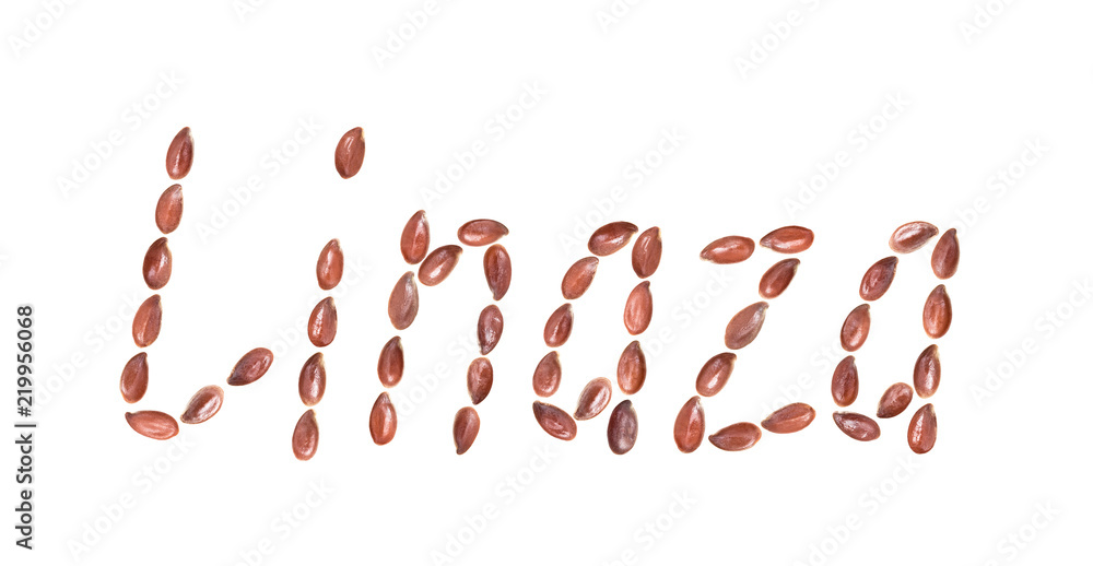 The spanish word Linaza written with flax seed or linseed letters and isolated on white The spanish word Linaza written with flax seed or linseed letters and isolated on white
