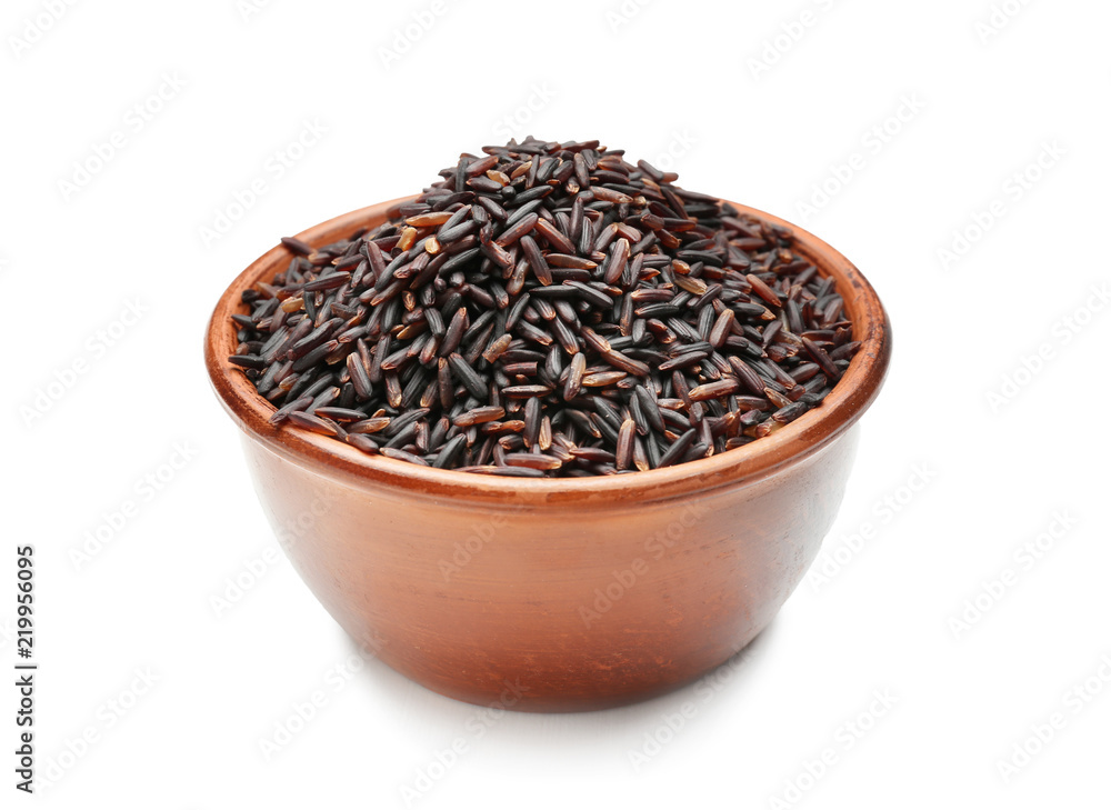 Bowl with wild rice on white background Bowl with wild rice on white background