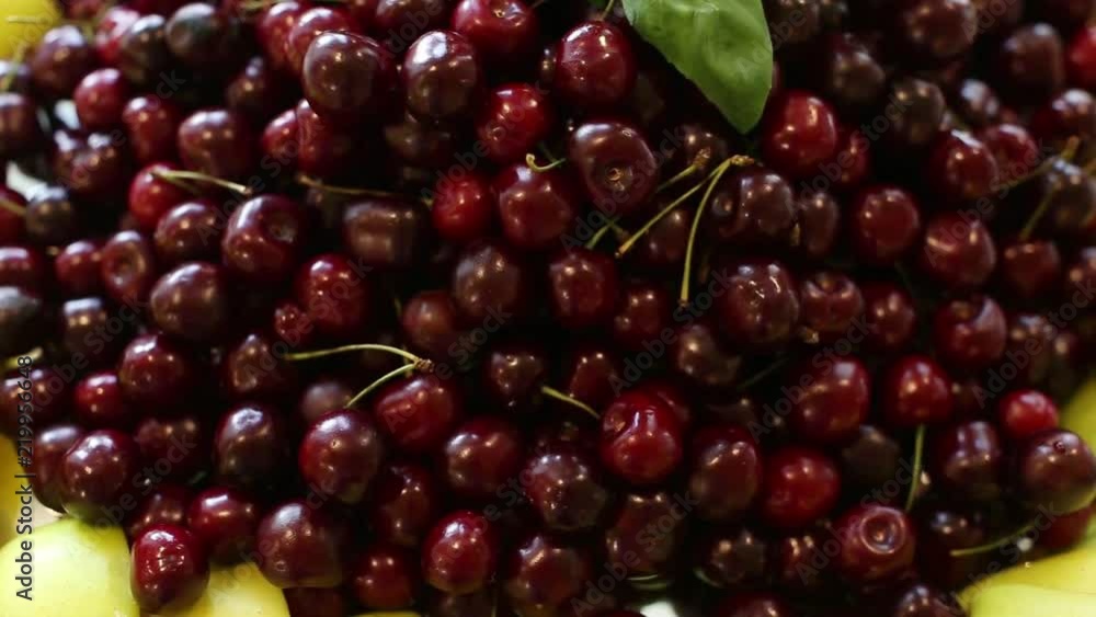 Fresh cherries on a plate close up