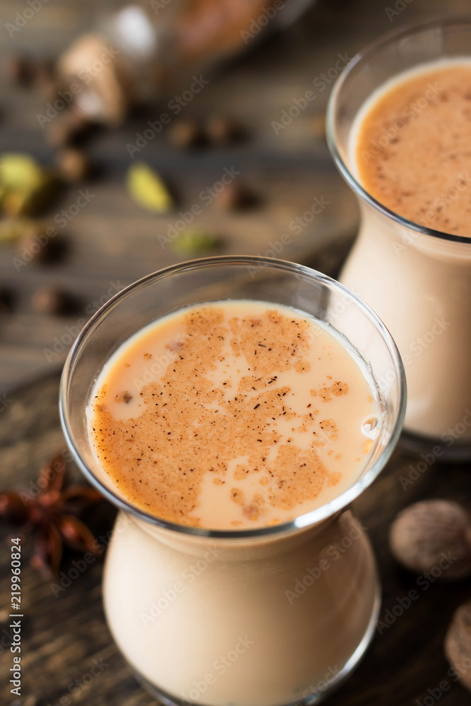 Traditional Indian masala tea. Spicy tea with aromatic spices and milk. Traditional Indian masala tea. Spicy tea with aromatic spices and milk.