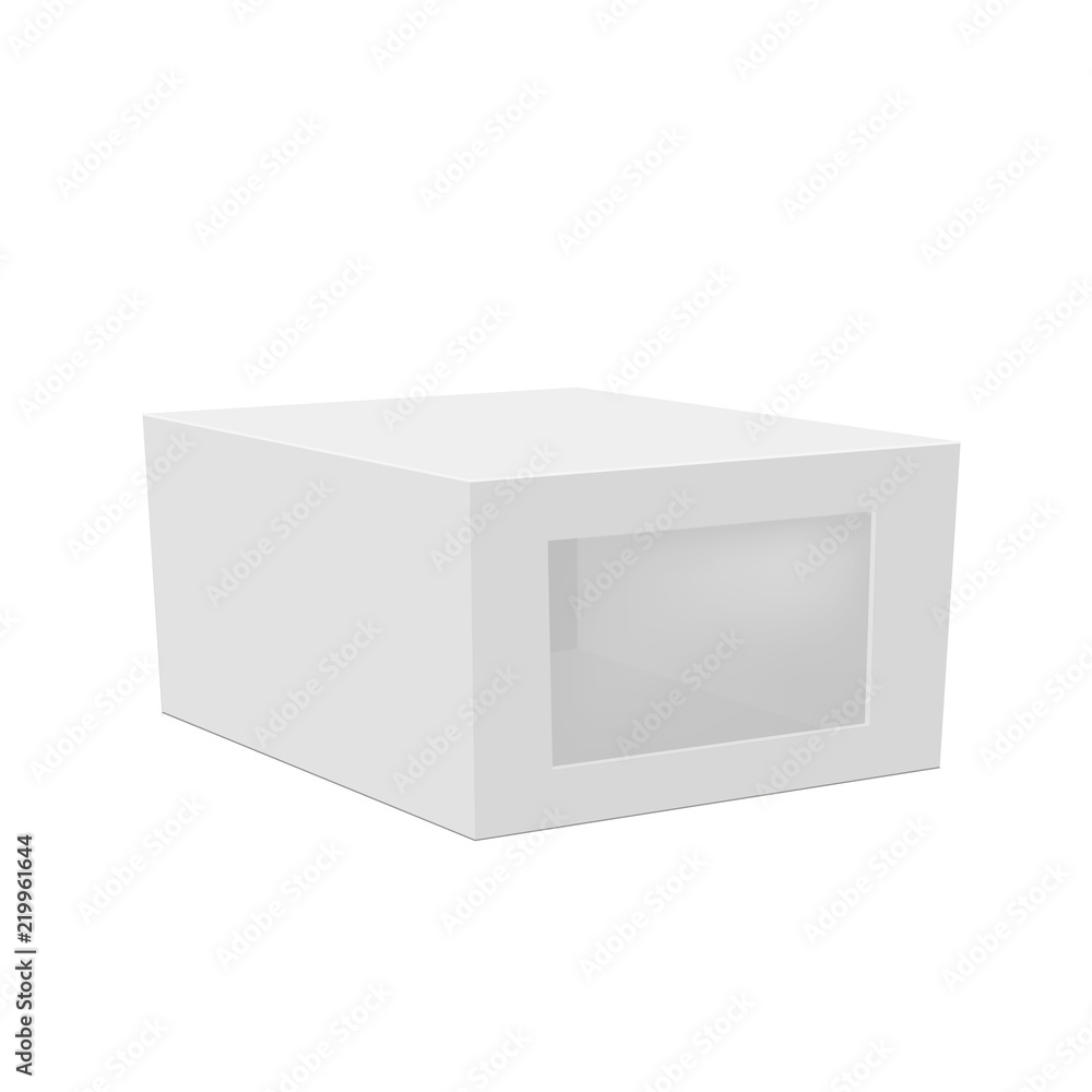 Fototapeta premium Blank paper box packaging with plastic window. Vector