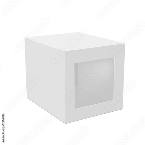 Blank paper box packaging with plastic window. Vector