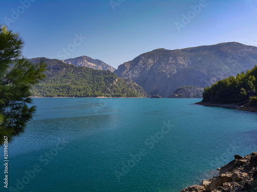 Turquoise lake and mountains. Turkish Green Canyon  