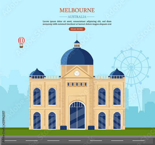 Melbourne Australia Vector illustration. famous landmark postcards
