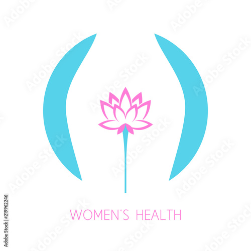 Women's health icon. Woman figure with flower.