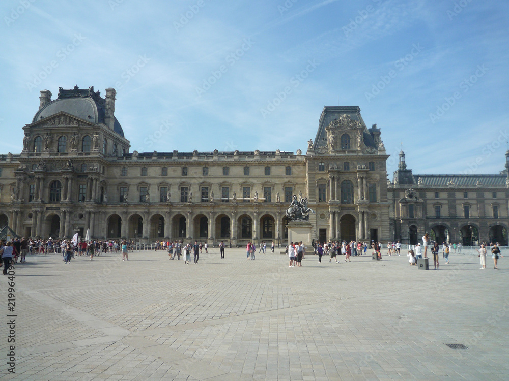 Louvre Museum, Paris, France, August 16 2018: visitors outside the museum