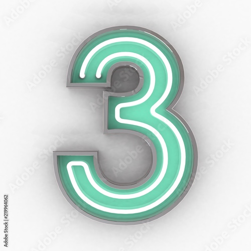 neon sign number 3 3d render