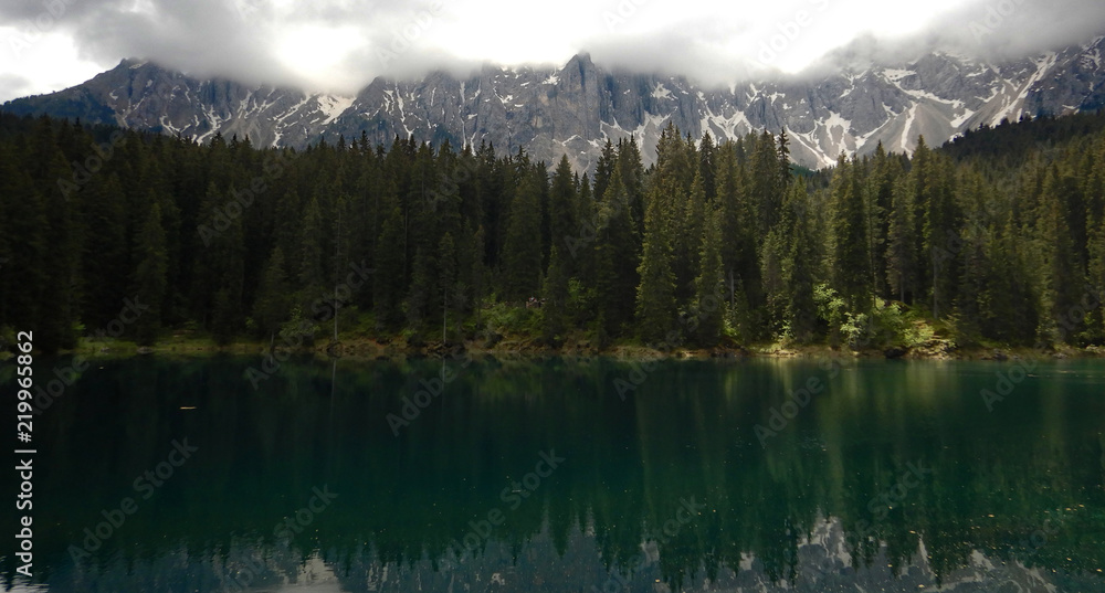 Landscape at Lake Carezza, and the Dolomites, Italy