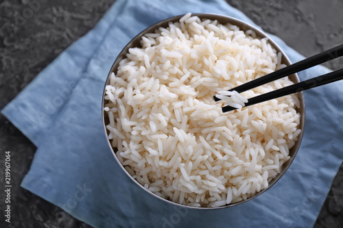 Cooked white rice in metal ...