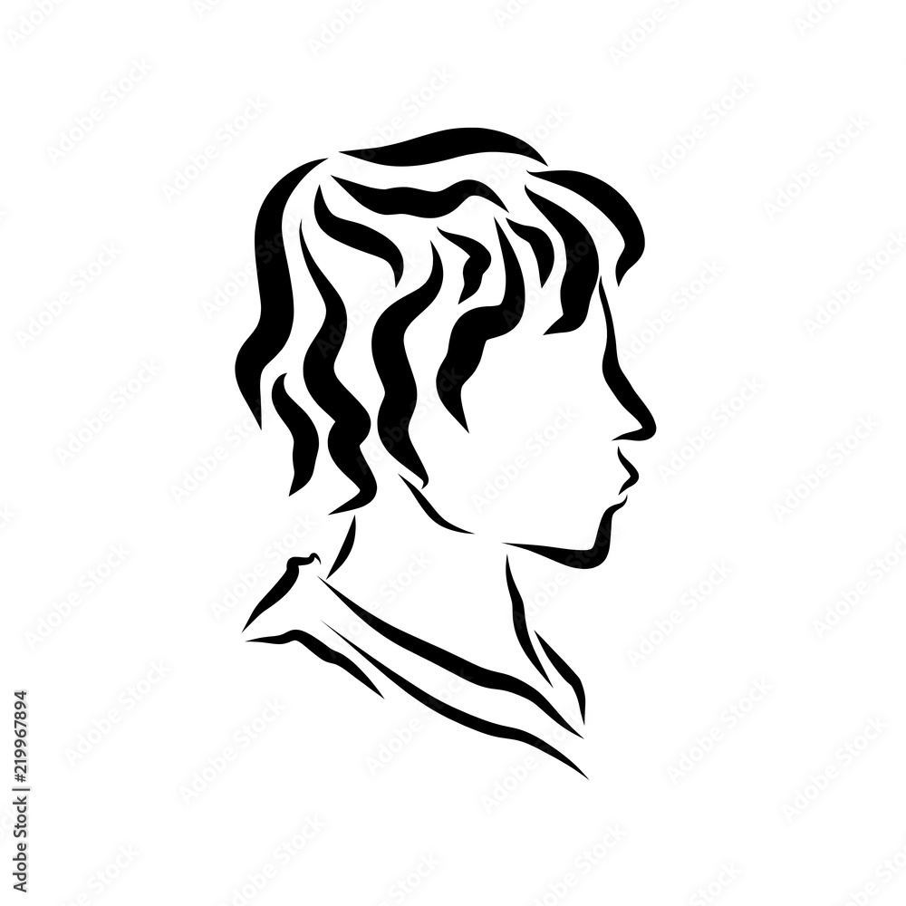 Young man with wavy hair, head, profile