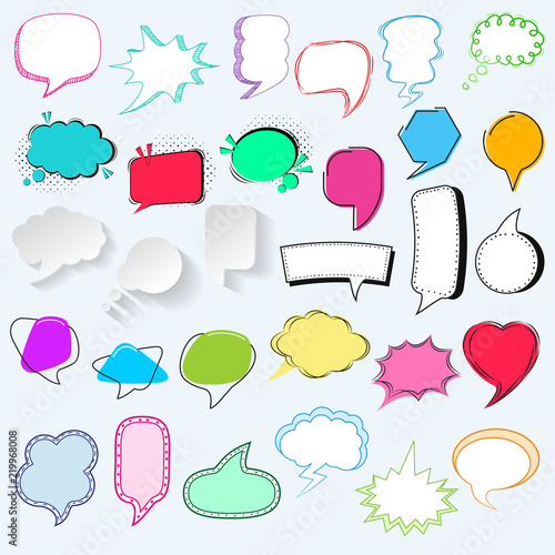 Bubbles vector blank speech bubbling messages for communication or dialog set of cartoon bubbly chat balloon think or talk isolated on white background illustration